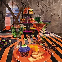 Orange & Black Striped Halloween Plastic Tablecloth Roll