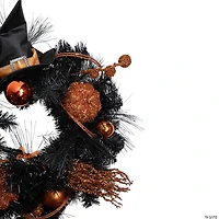 Orange and Black Witch and Pumpkins Halloween Wreath  24-Inch  Unlit