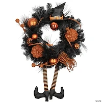 Orange and Black Witch and Pumpkins Halloween Wreath  24-Inch  Unlit