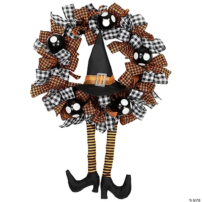 Orange and Black Witch with Bows Halloween Wreath  24-Inch  Unlit