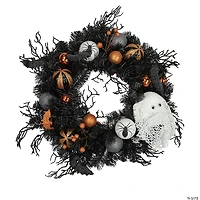 Orange Ornaments and Ghost Halloween Pine Wreath  24-Inch  Unlit