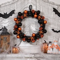 Orange Spiders and Ornaments Halloween Wreath  18-Inch  Unlit