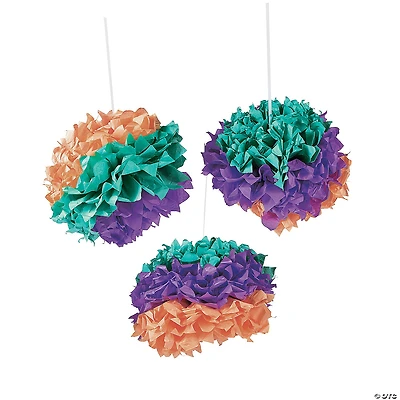 Party Gras Hanging Tissue Paper Pom-Pom Decorations - Less Than Perfect - 6 Pc.
