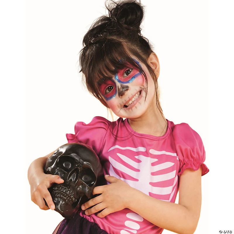 Pink and Black Skeleton Girl Child Halloween Costume - Large