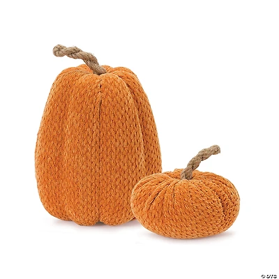 Plush Fabric Pumpkin (Set Of 2) 6"H, 10.5"H