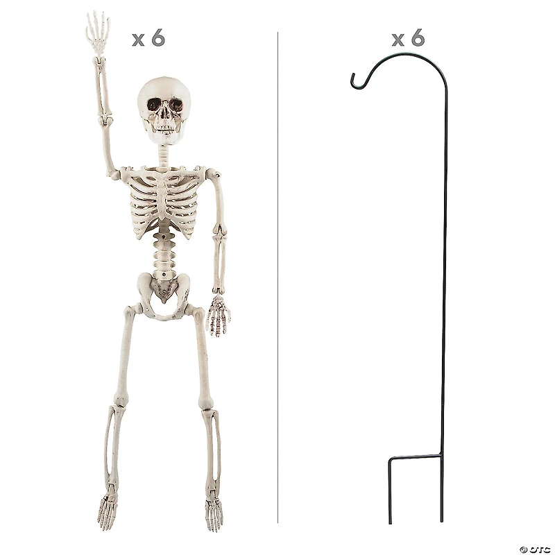 Posable Skeletons & Shepherd’s Hook Halloween Decorating Kit - 12 Pc.