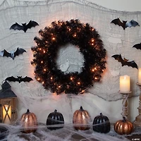 Pre-Lit Black Noble Spruce Artificial Halloween Wreath  24-Inch  Orange Lights
