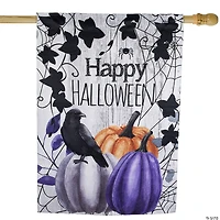 Pumpkins and Crow "Happy Halloween" Outdoor House Flag - 40" x 28"