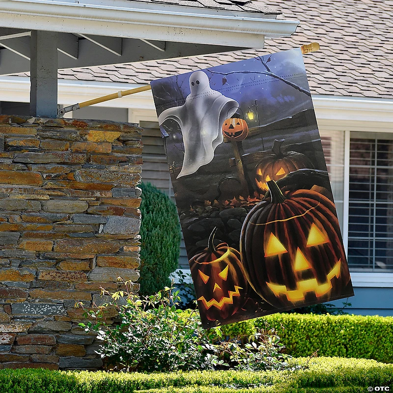 Pumpkins and Ghost Spooky Halloween Outdoor House Flag 28" x 40"