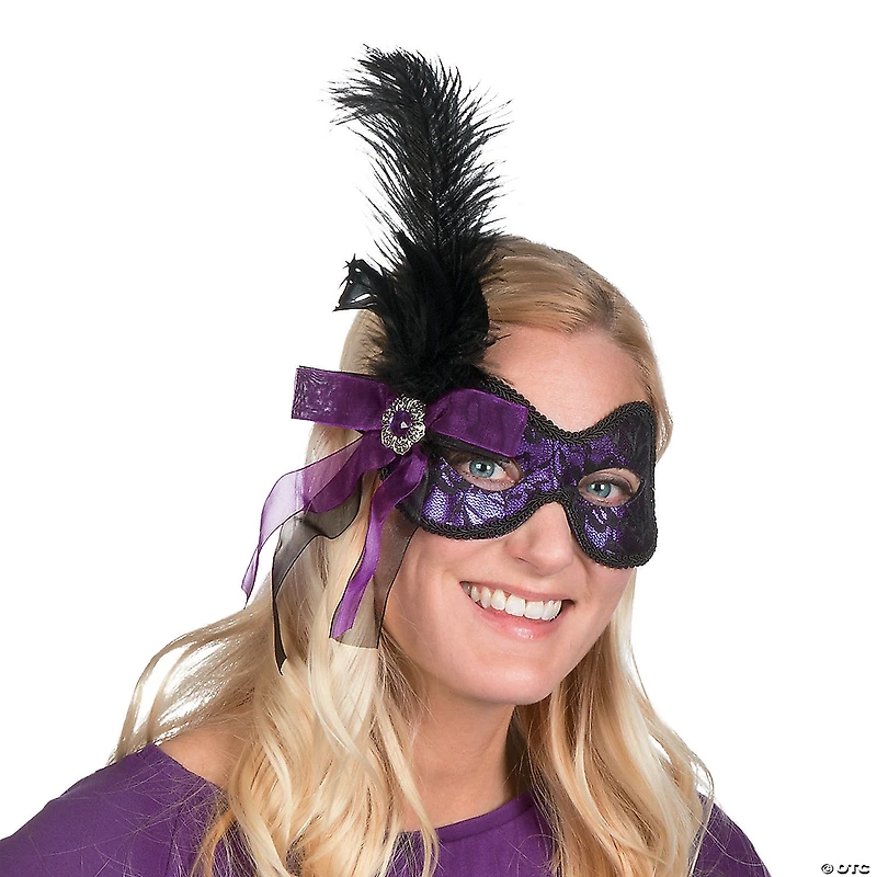 Purple Feather Masks - 6 Pc.