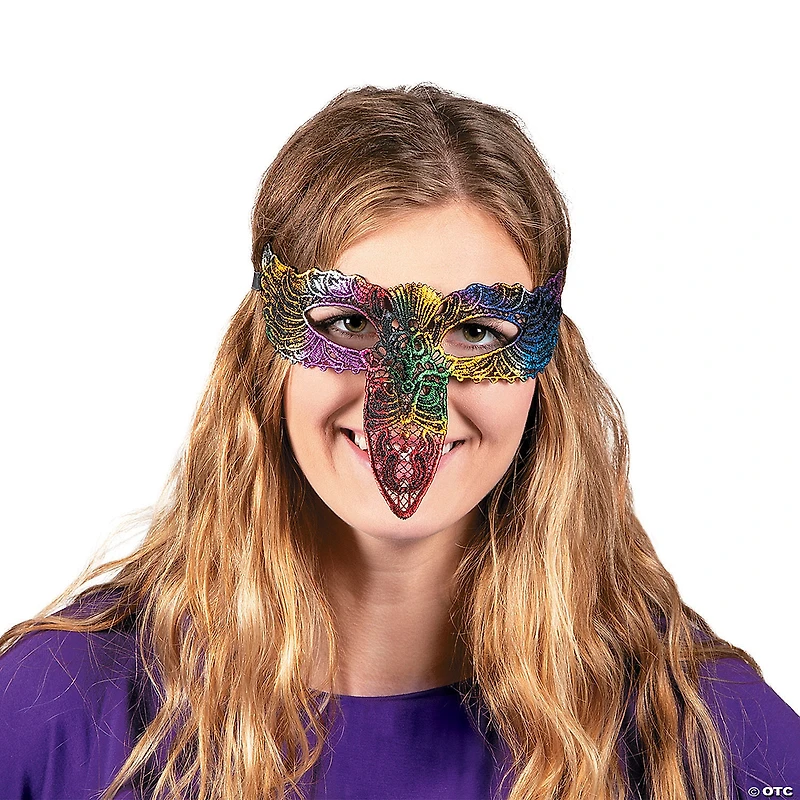 Rainbow Long-Nose Masquerade Masks - 6 Pc.