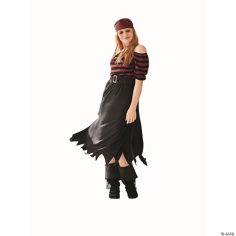 Red and Black Pirate Woman Adult Halloween Costume - Small
