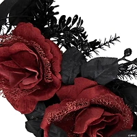 Red and Gold Roses with Black Foliage Halloween Wreath  22-Inch  Unlit