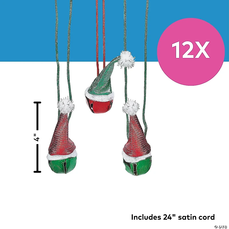 Santa Hat Jingle Bell Necklaces - 12 Pc.