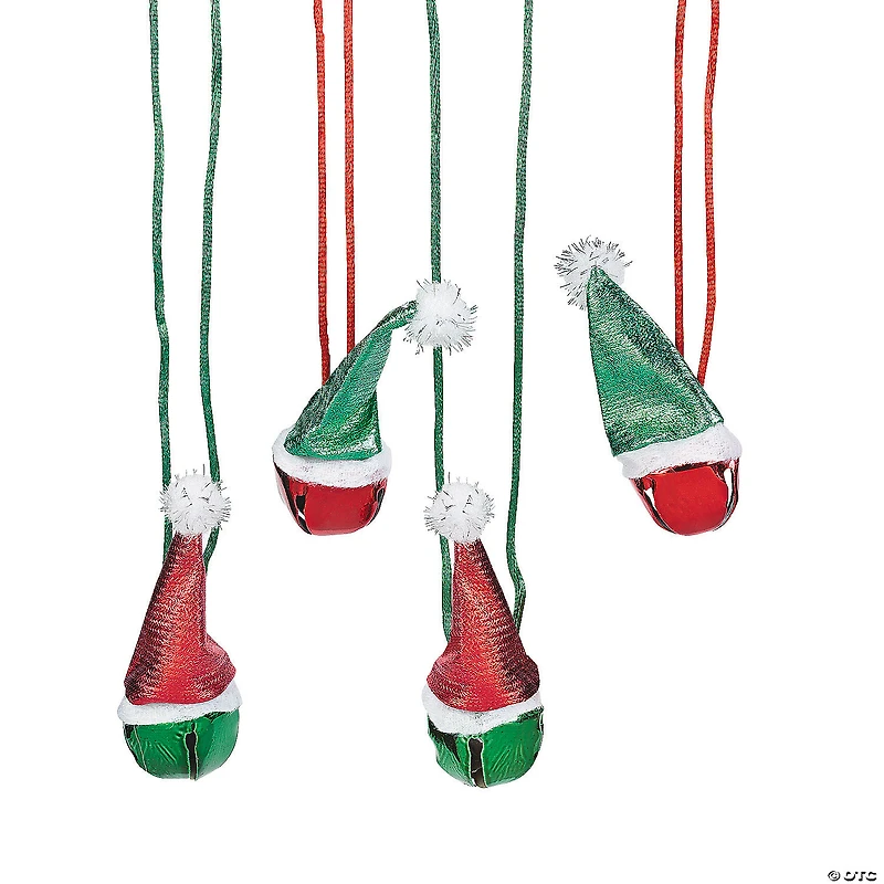 Santa Hat Jingle Bell Necklaces - 12 Pc.