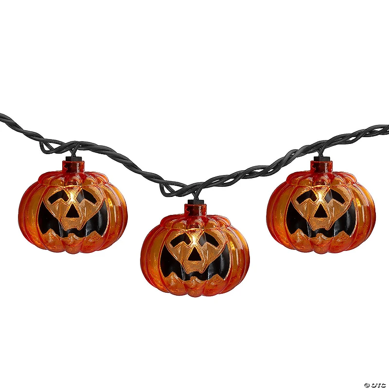 Set of 10 Jack O Lantern Shaped Halloween Lights  7.5ft Black Wire