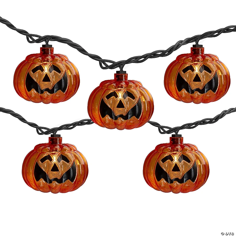 Set of 10 Jack O Lantern Shaped Halloween Lights  7.5ft Black Wire