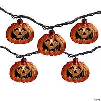 Set of 10 Jack O Lantern Shaped Halloween Lights  7.5ft Black Wire