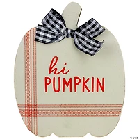 Set of 2 Blue and Beige Fall Harvest Wooden Pumpkin Welcome Plaques 8"