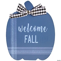 Set of 2 Blue and Beige Fall Harvest Wooden Pumpkin Welcome Plaques 8"