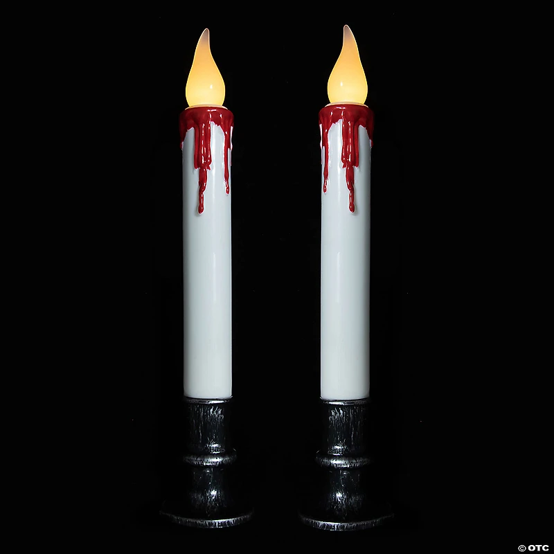 Set of 2 Pre-lit LED White and Red Halloween Candles 9"