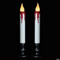 Set of 2 Pre-lit LED White and Red Halloween Candles 9"