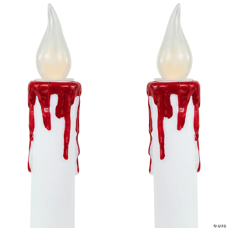 Set of 2 Pre-lit LED White and Red Halloween Candles 9"