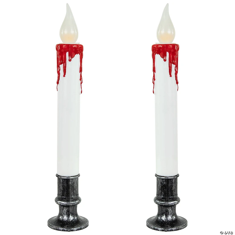 Set of 2 Pre-lit LED White and Red Halloween Candles 9"