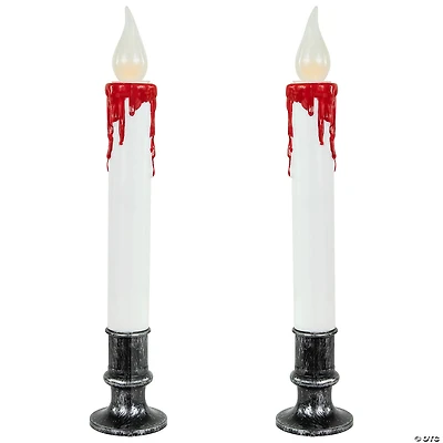 Set of 2 Pre-lit LED White and Red Halloween Candles 9"