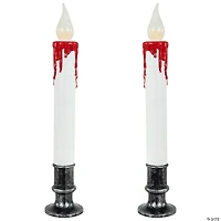 Set of 2 Pre-lit LED White and Red Halloween Candles 9"