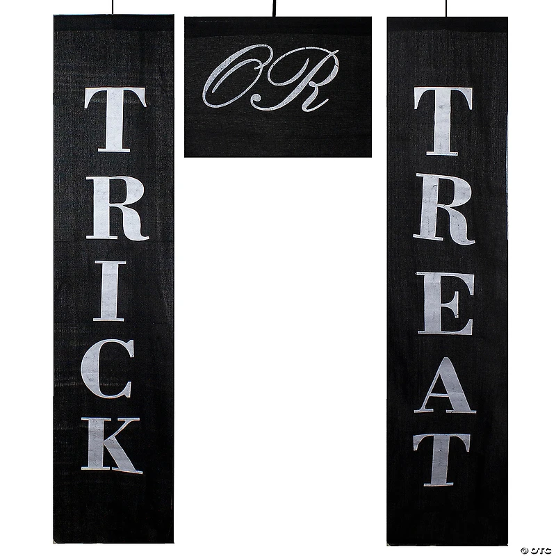 Set of 3 Black and White Trick or Treat Outdoor Halloween Banners 19.25"