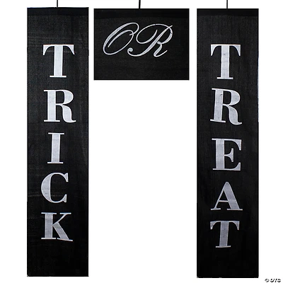 Set of 3 Black and White Trick or Treat Outdoor Halloween Banners 19.25"