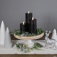 Set of 3 Flameless Solid Black Flickering LED Halloween Wax Pillar Candles 8"