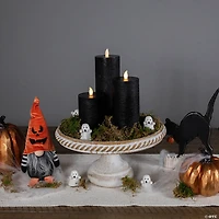 Set of 3 Flameless Solid Black Flickering LED Halloween Wax Pillar Candles 8"