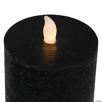 Set of 3 Flameless Solid Black Flickering LED Halloween Wax Pillar Candles 8"