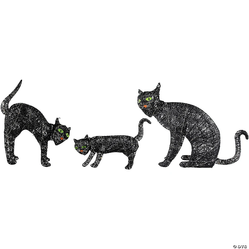Set of 3 LED Lighted Black Cat Family Outdoor Halloween Decorations 27.5"