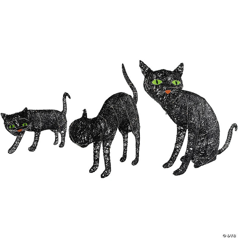Set of 3 LED Lighted Black Cat Family Outdoor Halloween Decorations 27.5"