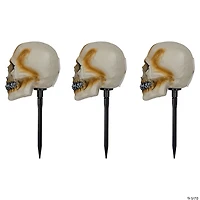 Set of 3 Lighted Skeleton Head Halloween Pathway Markers with Sound - Battery Operated