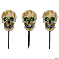 Set of 3 Lighted Skeleton Head Halloween Pathway Markers with Sound - Battery Operated