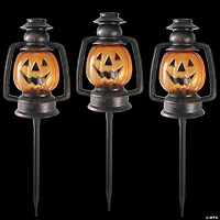 Set of 3 Orange Flickering Halloween Jack O’ Lantern Pathway Markers Outdoor Decor