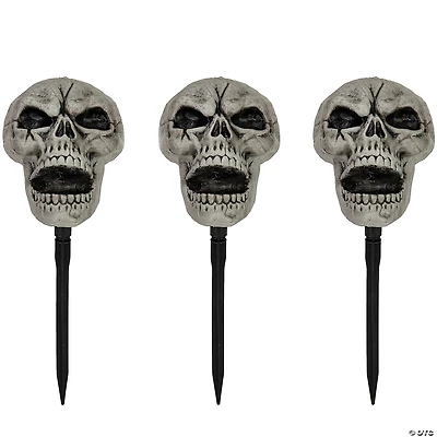 Set of 3 Skull Stakes Outdoor Yard Halloween Decorations