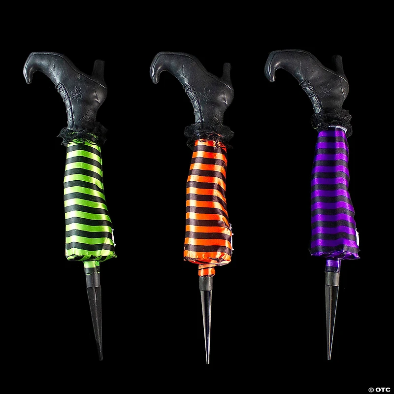 Set of 3 Striped Witch Leg Halloween Pathway Markers