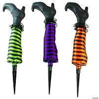 Set of 3 Striped Witch Leg Halloween Pathway Markers
