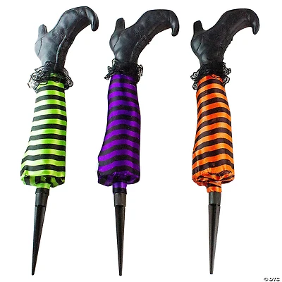Set of 3 Striped Witch Leg Halloween Pathway Markers