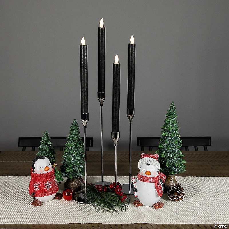Set of 4 Solid Black LED Flickering Flameless Halloween Taper Candles 9.5"
