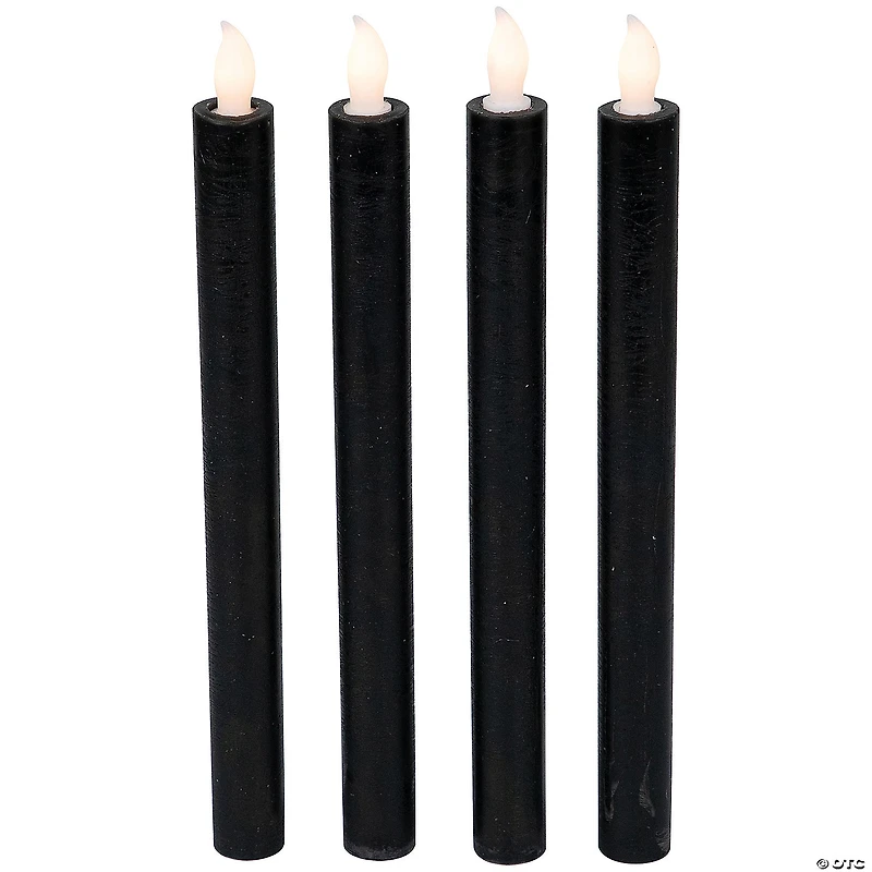 Set of 4 Solid Black LED Flickering Flameless Halloween Taper Candles 9.5"