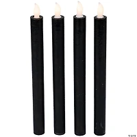 Set of 4 Solid Black LED Flickering Flameless Halloween Taper Candles 9.5"