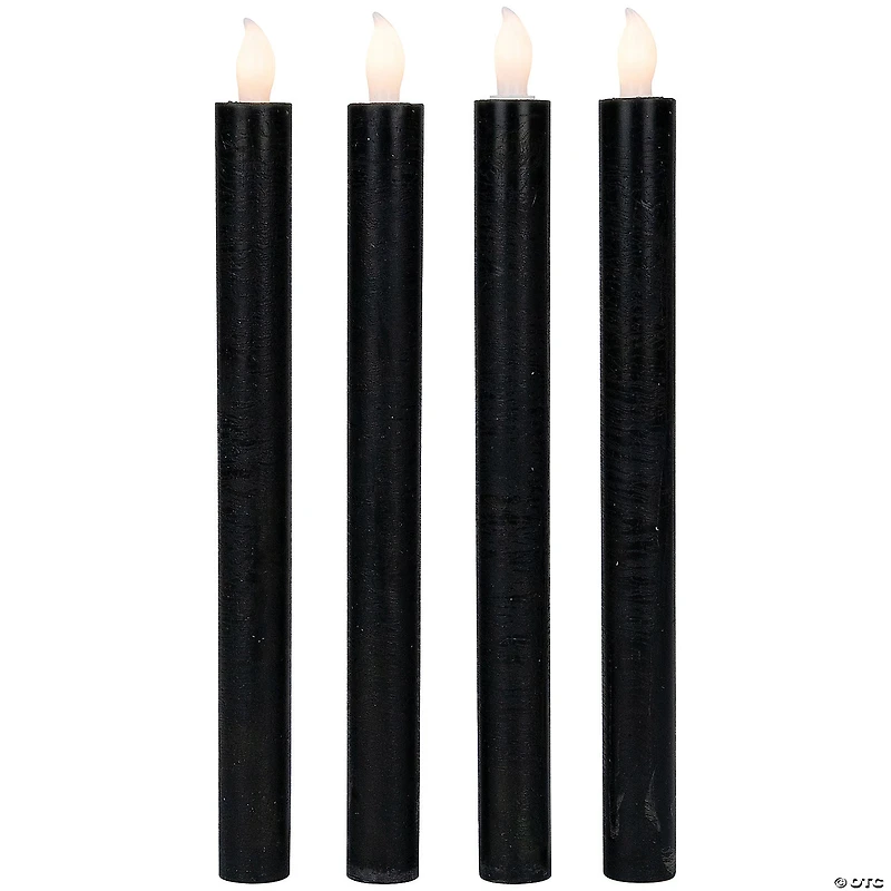 Set of 4 Solid Black LED Flickering Flameless Halloween Taper Candles 9.5"