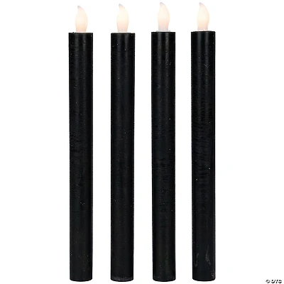 Set of 4 Solid Black LED Flickering Flameless Halloween Taper Candles 9.5"