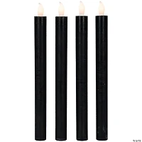 Set of 4 Solid Black LED Flickering Flameless Halloween Taper Candles 9.5"
